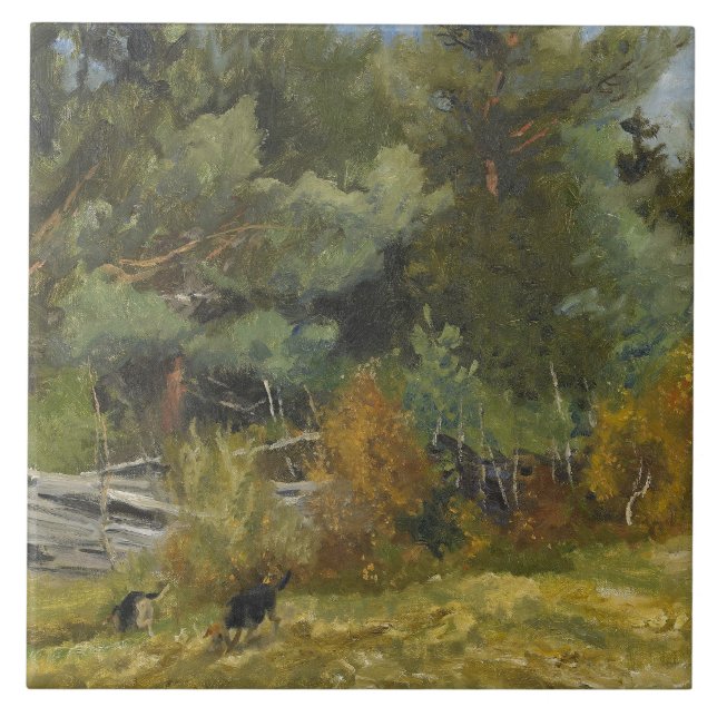 Bruno Liljefors - Scent Hounds at Fence Fliese (Vorderseite)