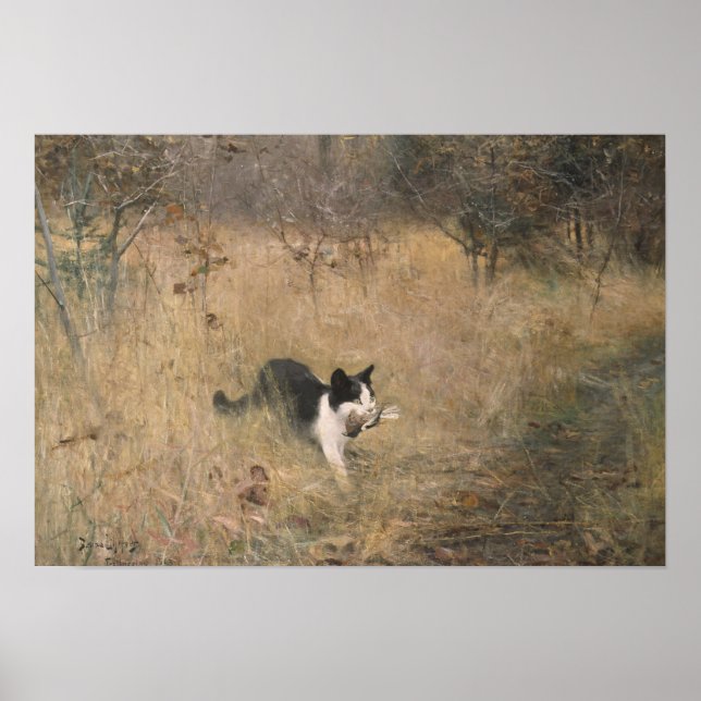 Bruno Liljefors - Vogeljagd bei Katzen Poster (Vorne)