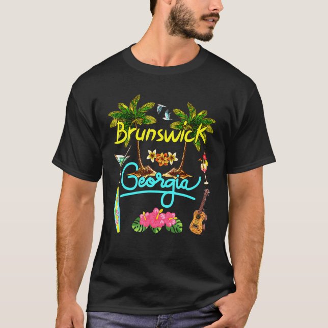 Brunswick Georgia Beach Summer Palm Surf Sun Set P T-Shirt (Vorderseite)