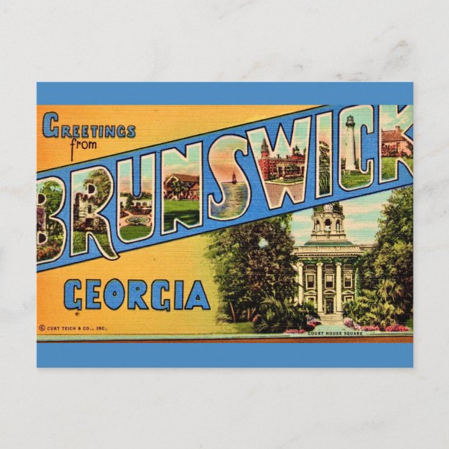 Brunswick Georgia Retro Postkarte (Vorderseite)