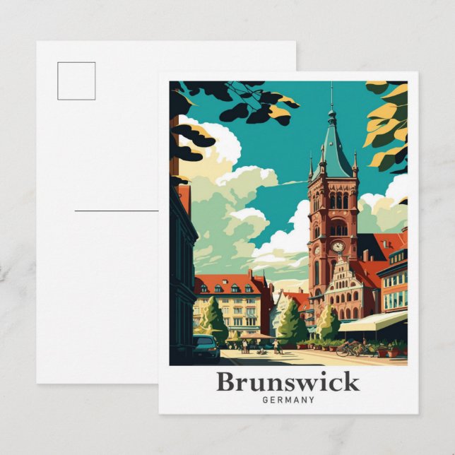 Brunswick Germany Vintage Travel Portrait Postkarte (Vorne/Hinten)