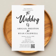 Brush Calligraphy QR Code White Wedding Einladung