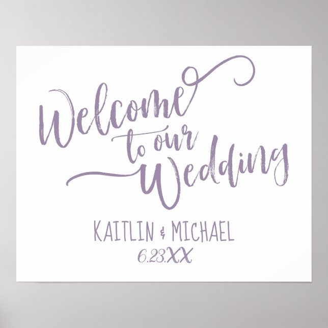 Brush Calligraphy Wedding Welcome Sign - Lavendel Poster (Vorne)