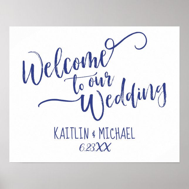 Brush Calligraphy Wedding Welcome Sign - Royal Blu Poster (Vorne)