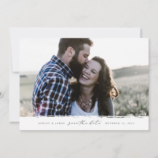 Brush Edge Modern Foto Save the Date (Vorderseite)