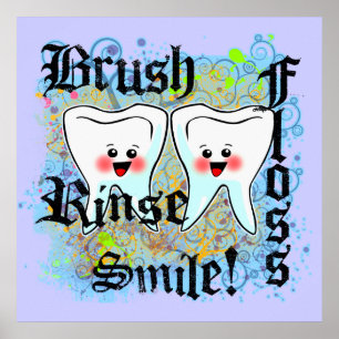 Brush Floss Rinse Smile Poster