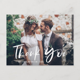 Brush Hand Lettered Foto Wedding Danke Postkarte