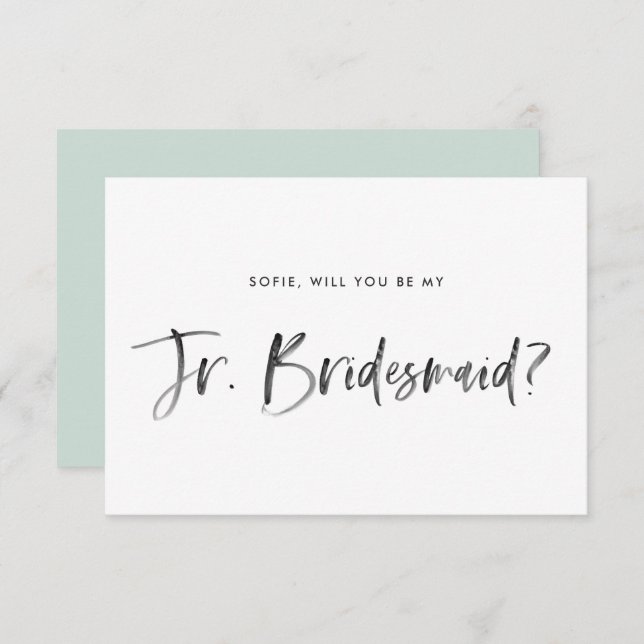 Brush Letter Mint wirst du meine Jr Bridesmaid sei Einladung (Vorne/Hinten)