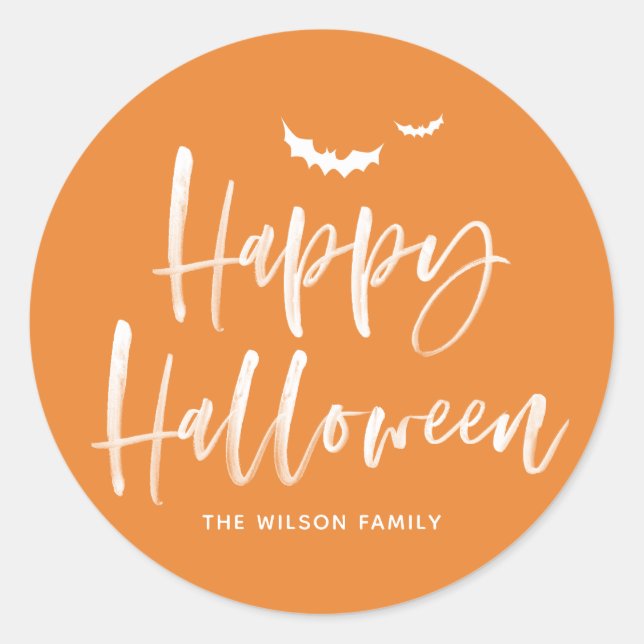 Brush Lettering Happy Halloween | Orange Vielen Da Runder Aufkleber (Vorderseite)
