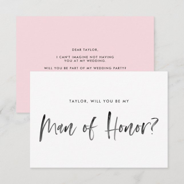 Brush Lettering Pink wird mein Mann der Ehre sein Einladung (Vorne/Hinten)
