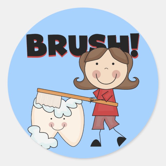 BRUSH - Mädchen mit Zahnstocher und Geschenke Runder Aufkleber (Vorderseite)