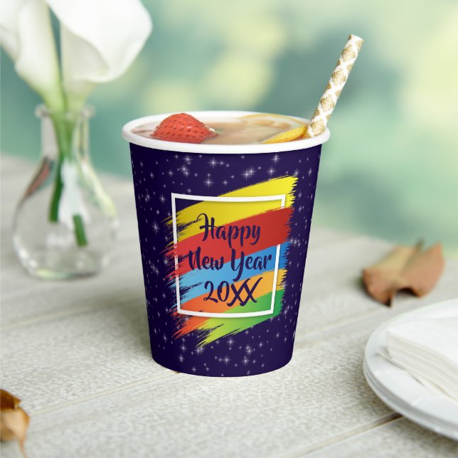 Brush Schlaganfälle Happy New Year 20xx Party Pappbecher (In Situ)