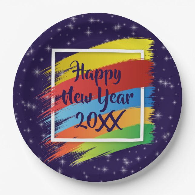 Brush Schlaganfälle Happy New Year 20xx Party Pappteller (Vorderseite)