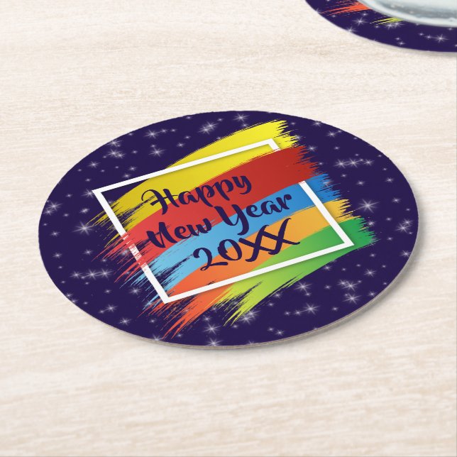 Brush Schlaganfälle Happy New Year 20xx Party Runder Pappuntersetzer (Angewinkelt)