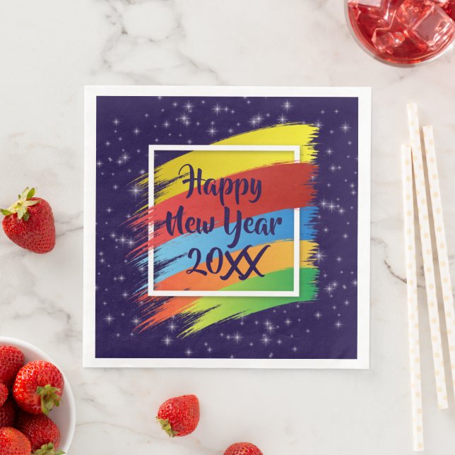 Brush Schlaganfälle Happy New Year 20xx Party Serviette (Beispiel)