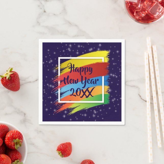 Brush Schlaganfälle Happy New Year 20xx Party Serviette (Beispiel)
