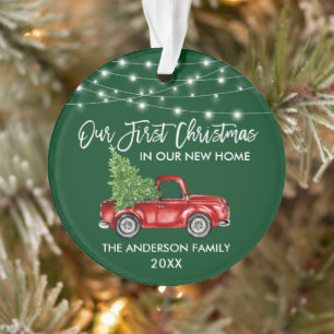 Brush Script 1 Weihnachts Zuhause Truck Lights Gre Ornament