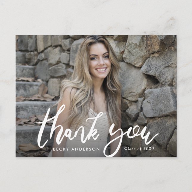 Brush Script Abschluss vielen Dank Postkarte (Vorderseite)