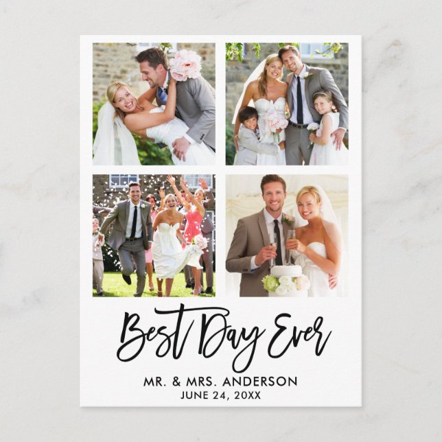 Brush Script Best Day Ever Wedding Foto Vielen Dan Postkarte (Vorderseite)