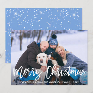 Brush Script Blue Frohe Weihnachts-Familienkarte Einladung