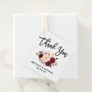 Brush Script Burgundy Floral Wedding Vielen Dank Geschenkanhänger