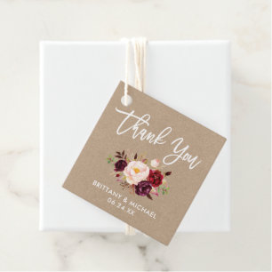 Brush Script Burgundy Wedding Kraft Vielen Dank Geschenkanhänger
