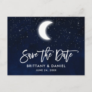 Brush Script Celestial Moon Stars Save the Date Ankündigungspostkarte