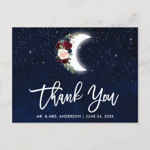 Brush Script Celestial Wedding Floral Moon Danke Postkarte