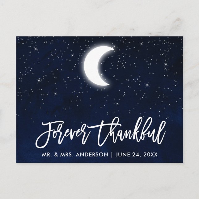 Brush Script Celestial Wedding Forever Thankful Postkarte (Vorderseite)