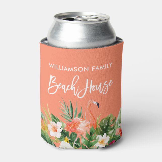 Brush Script Coral Tropical Floral Beach House Dosenkühler (Kanne Vorderseite)