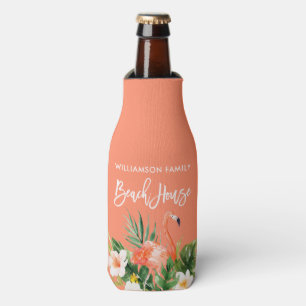 Brush Script Coral Tropical Floral Beach House Flaschenkühler
