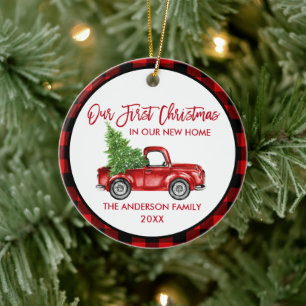 Brush Script Erste Weihnachten Neue Zuhause Truck Keramik Ornament