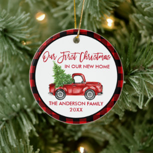 Brush Script Erste Weihnachten Neue Zuhause Truck Keramik Ornament