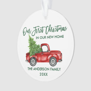 Brush Script Erste Weihnachten Neue Zuhause Truck  Ornament