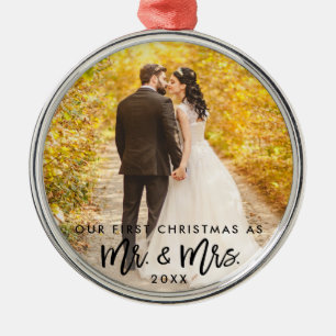 Brush Script Erste Weihnachtszeit Mr. & Mrs. Weddi Ornament Aus Metall