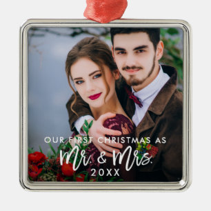 Brush Script Erste Weihnachtszeit Mr. & Mrs. Weddi Ornament Aus Metall