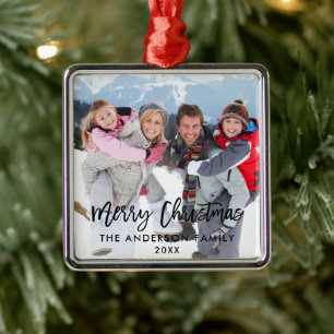 Brush Script Family Foto Frohe Weihnachten Sq Ornament Aus Metall