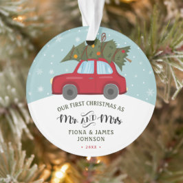 Brush Script First Christmas Red Car Ornament