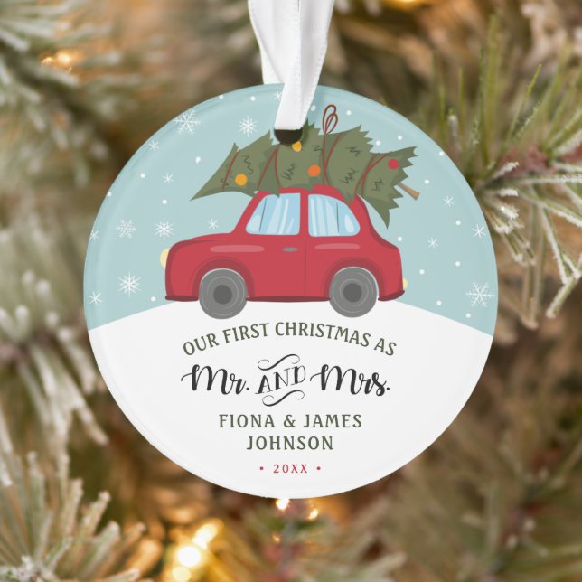 Brush Script First Christmas Red Car Ornament (Baum)