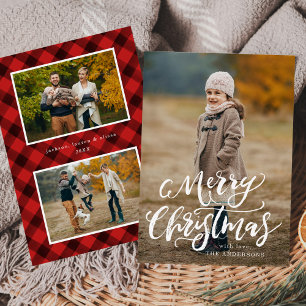 Brush Script Frohe Weihnachten Rot Kariert 3 Foto