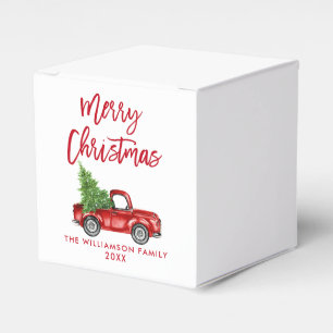 Brush Script Frohe Weihnachten Vintager Red Truck Geschenkschachtel