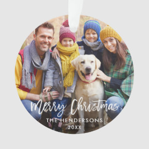 Brush Script Frohe Weihnachts-Foto Red Back Ornament