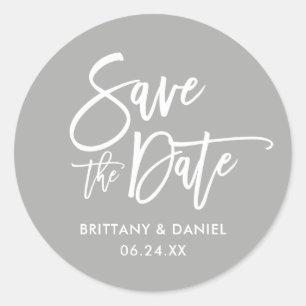 Brush Script Grau Save the Date Umschlag Aufkleber