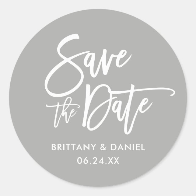 Brush Script Grau Save the Date Umschlag Aufkleber (Vorderseite)