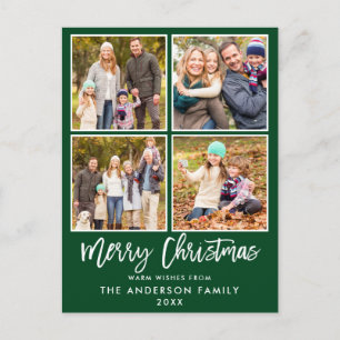 Brush Script Green Family 4 Foto Weihnachten Postkarte