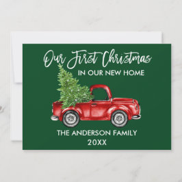 Brush Script Green First Christmas New Zuhause Tru Feiertagskarte