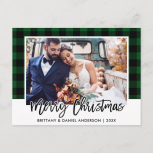 Brush Script Green Kariert Wedding Foto Weihnachte Postkarte