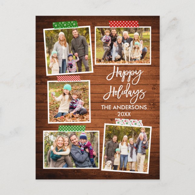 Brush Script Happy Holidays Wood Craft Tape Postkarte (Vorderseite)