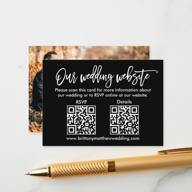Brush Script Hochzeitsskrippe QR UAWG Details Foto Begleitkarte (Vorderseite/Rückseite Beispiel)