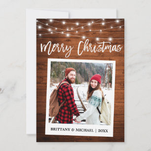 Brush Script Instant Camera Wood Couple Weihnachte Feiertagskarte